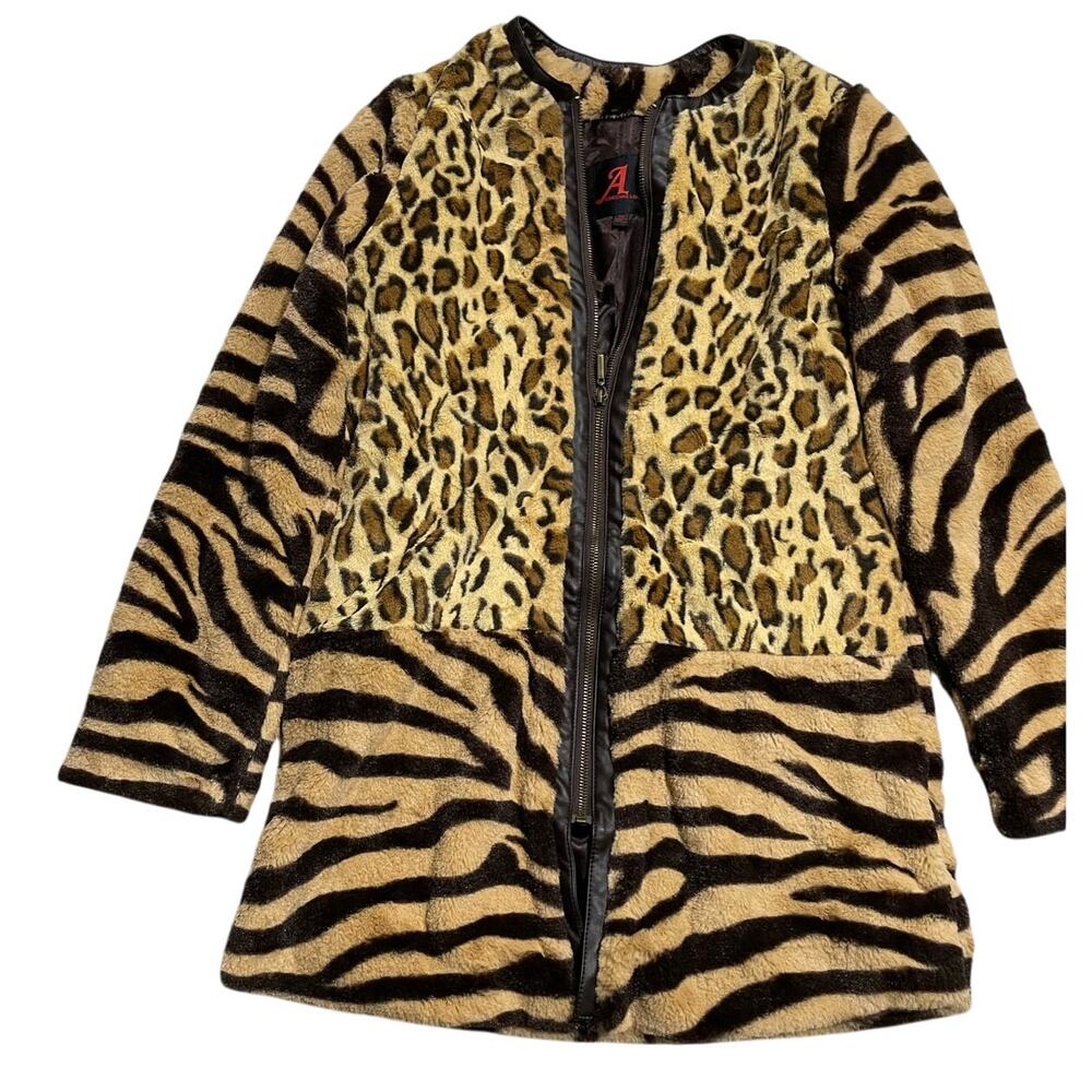 Adrienne Landau Leopard Jacket Faux Fur Women's XS Full Zip Brown Black Mob Wife
